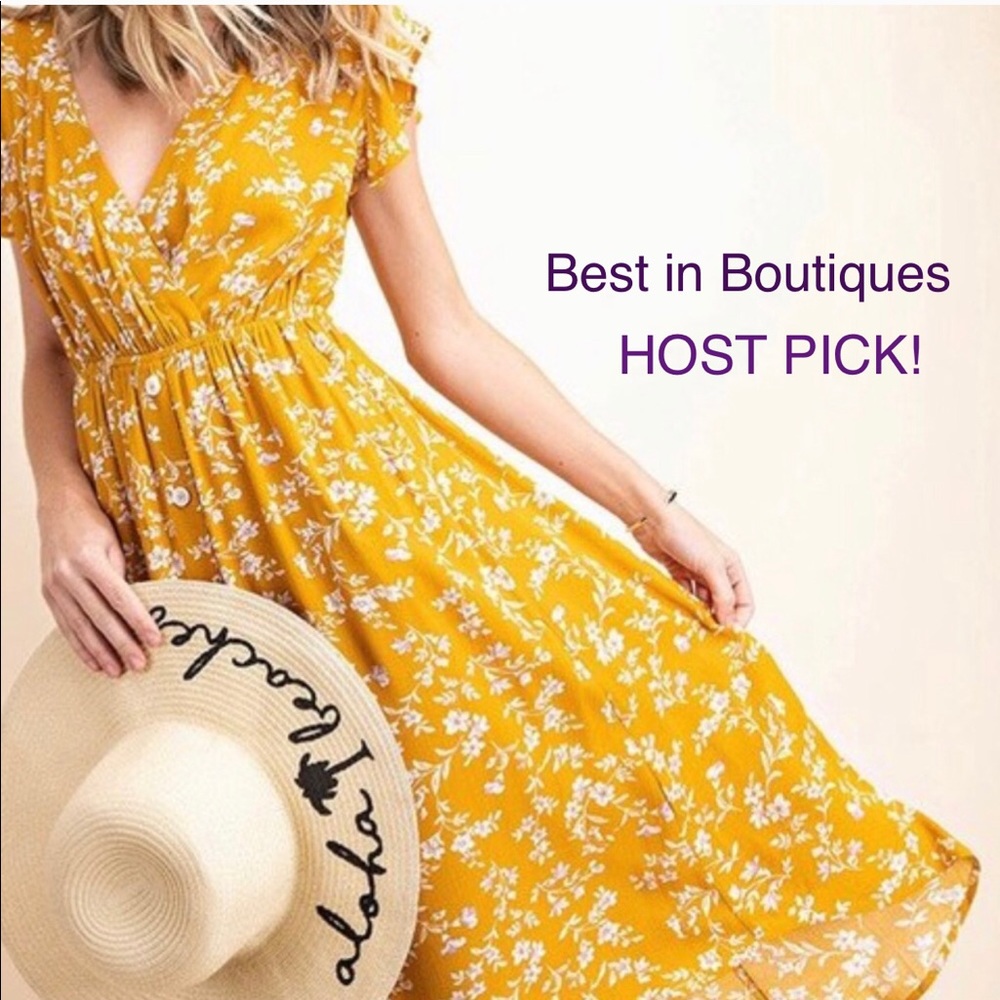 Gorgeous floral yellow midi dress prairie sz small - Picture 8 of 8